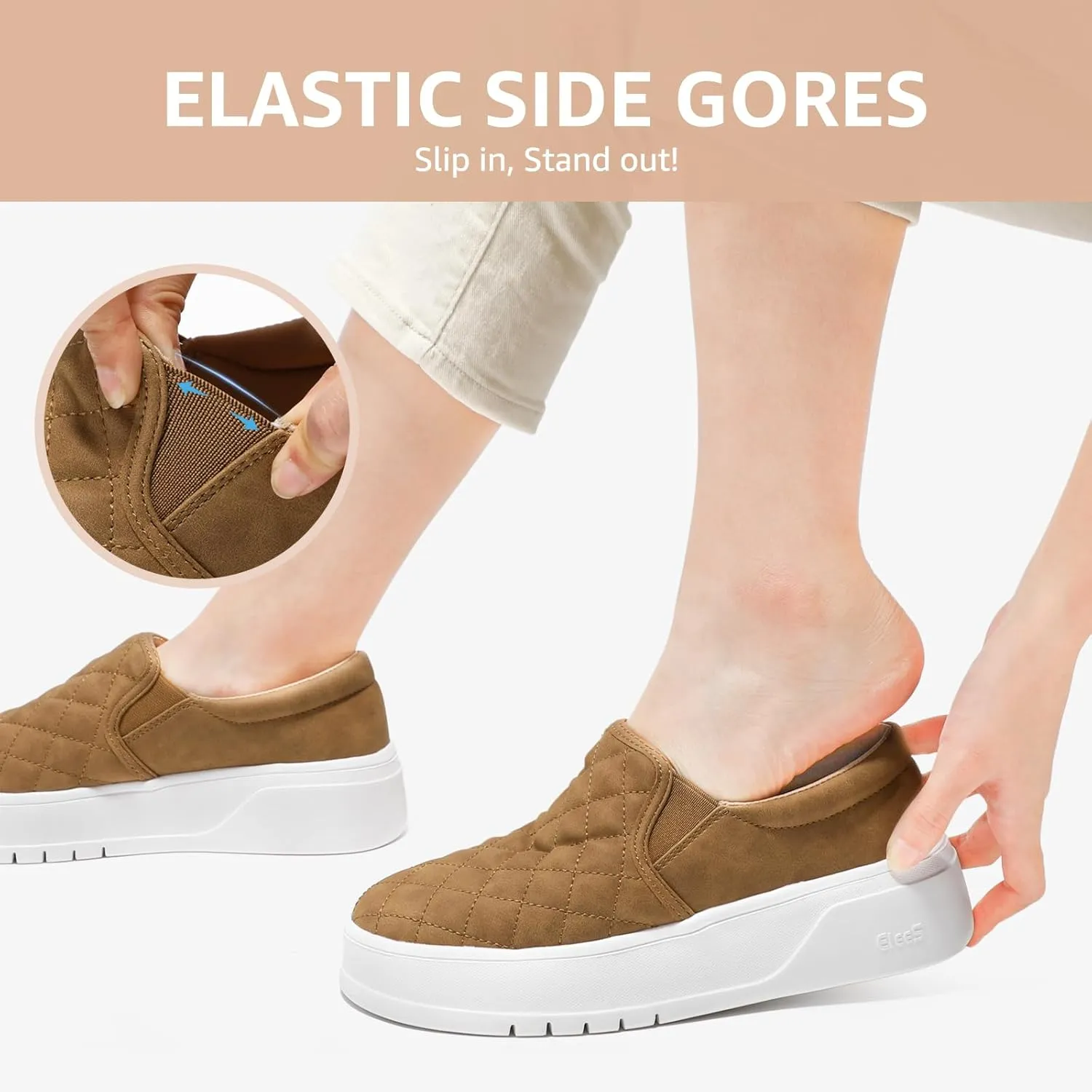 STQ Womens Platform Sneakers Slip On Business Casual Shoes Quilted Fall Loafers Comfortable Lightweight