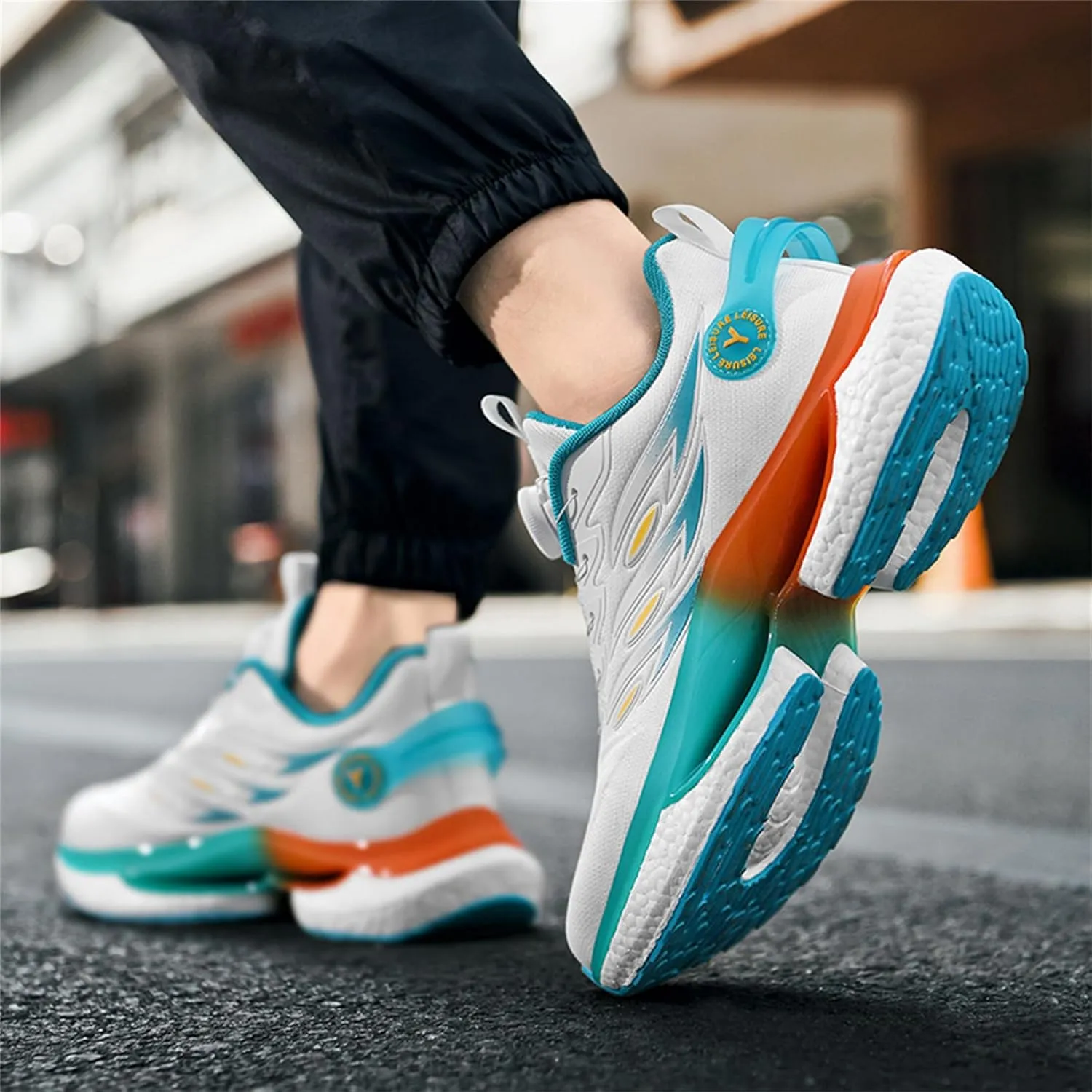 Stylish Black Athletic Shoes with Innovative Twist - Lock and Cushioned Sole