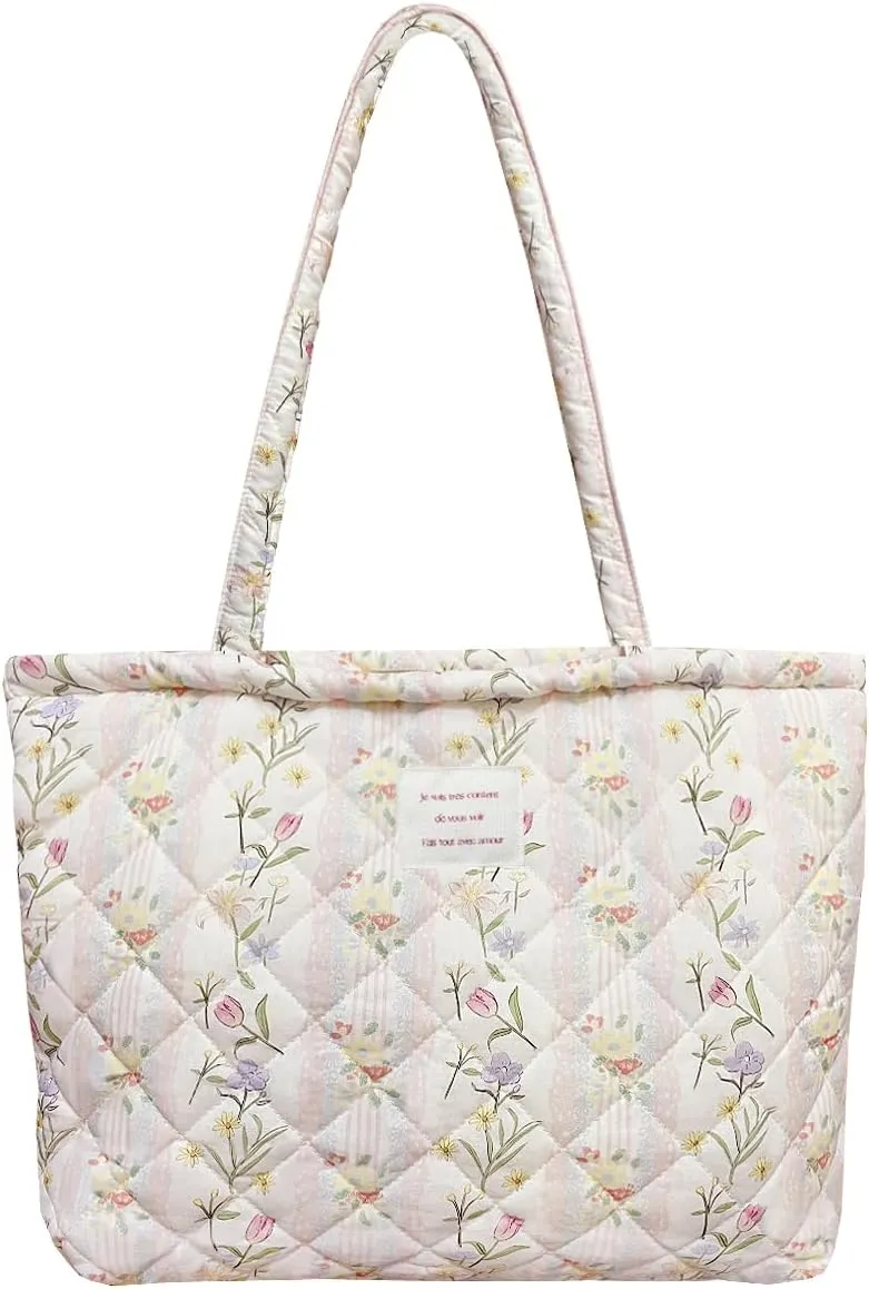 Sunwel Fashion Top Zipper Women Floral Quilted Tote Bag for Work Travel Gym Shopping Beach