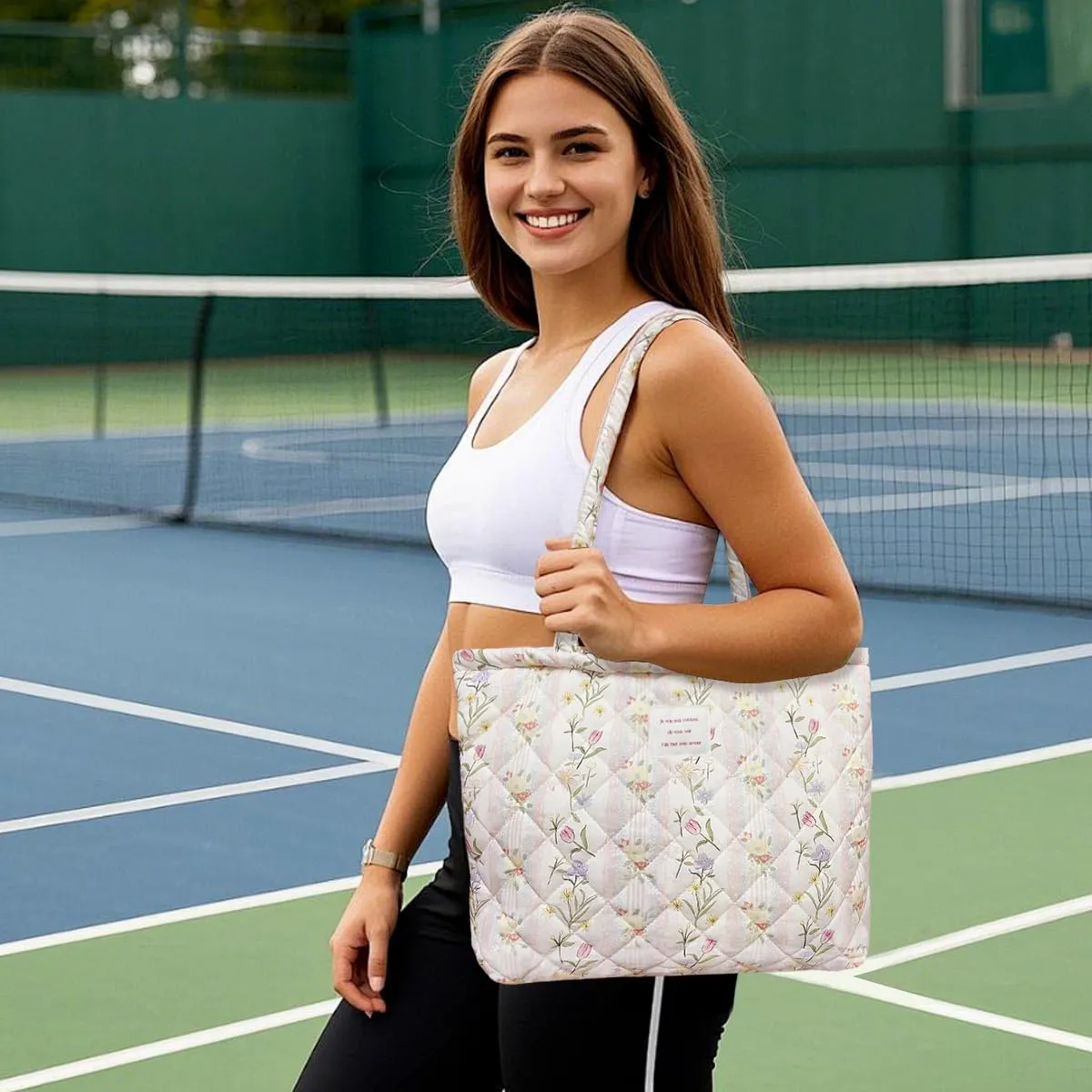 Sunwel Fashion Top Zipper Women Floral Quilted Tote Bag for Work Travel Gym Shopping Beach