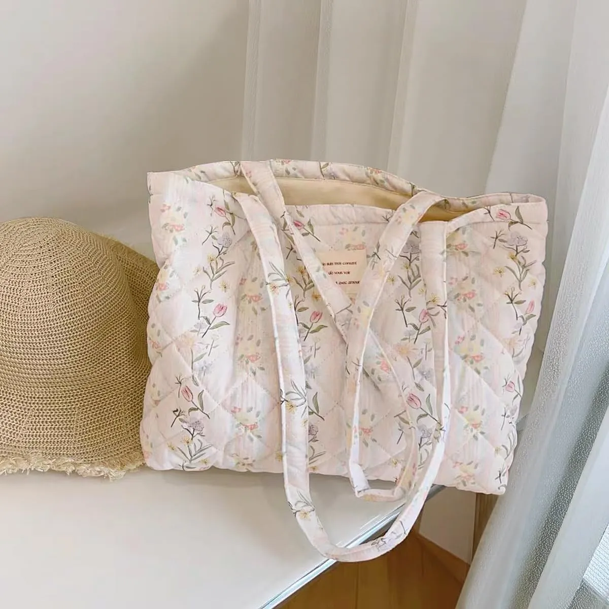 Sunwel Fashion Top Zipper Women Floral Quilted Tote Bag for Work Travel Gym Shopping Beach
