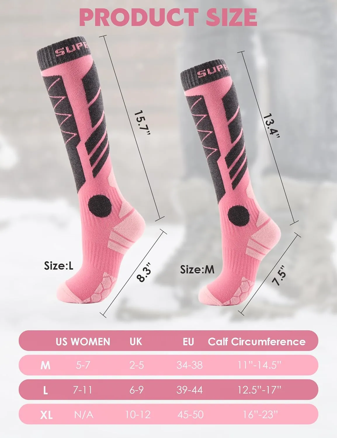 Supertrip 3 Pairs Merino Wool Ski Socks for Womens Mens, Thermal Winter Warm Knee High Socks for Skiing Snowboarding
