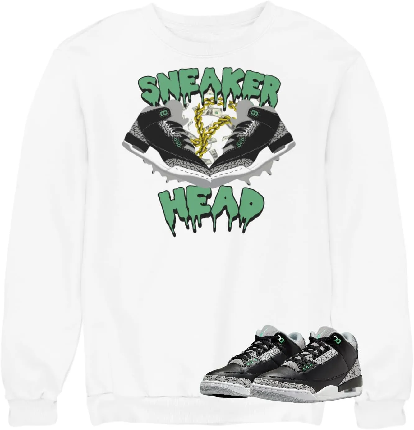 Sweatshirt To Match Jordan 3 Green Glow Sneakers, Men's Graphic Sweatshirts