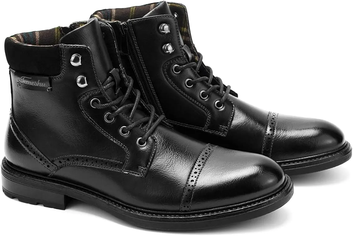 Temeshu Mens Casual Lace Up Motorcycle Boots Classic Combat Ankle Boots(with shoelaces) HH06