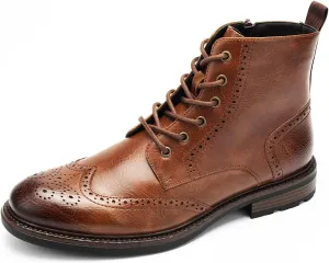 Temeshu Men's Wingtip Oxford Boot Side Zip Ankle Motorcycle Boots MS07