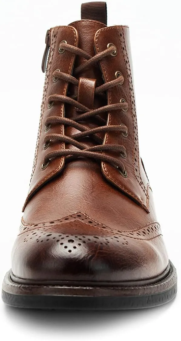 Temeshu Men's Wingtip Oxford Boot Side Zip Ankle Motorcycle Boots MS07