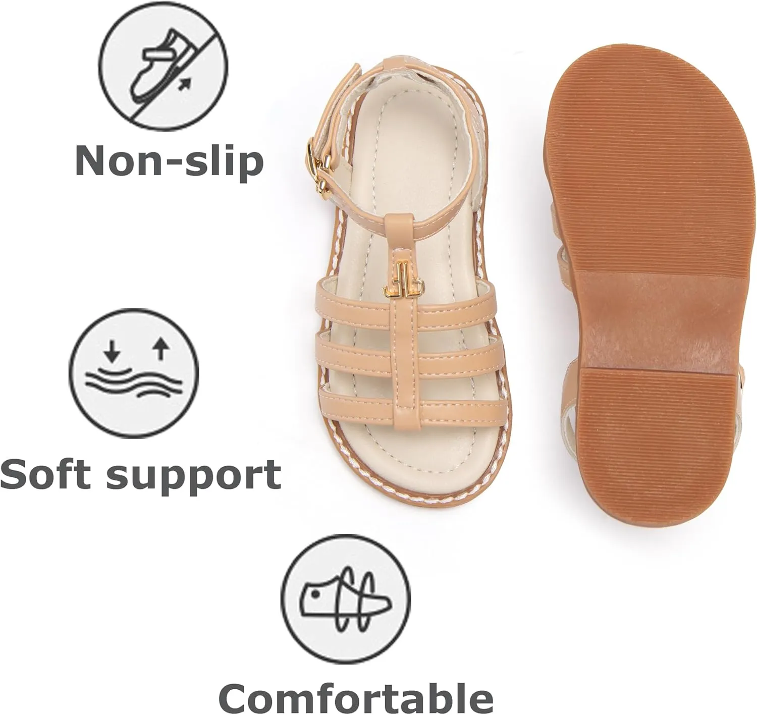 THEE BRON Toddler Girls Breathable Gladiator Sandals - Summer Casual Shoes with Cushioned Sole
