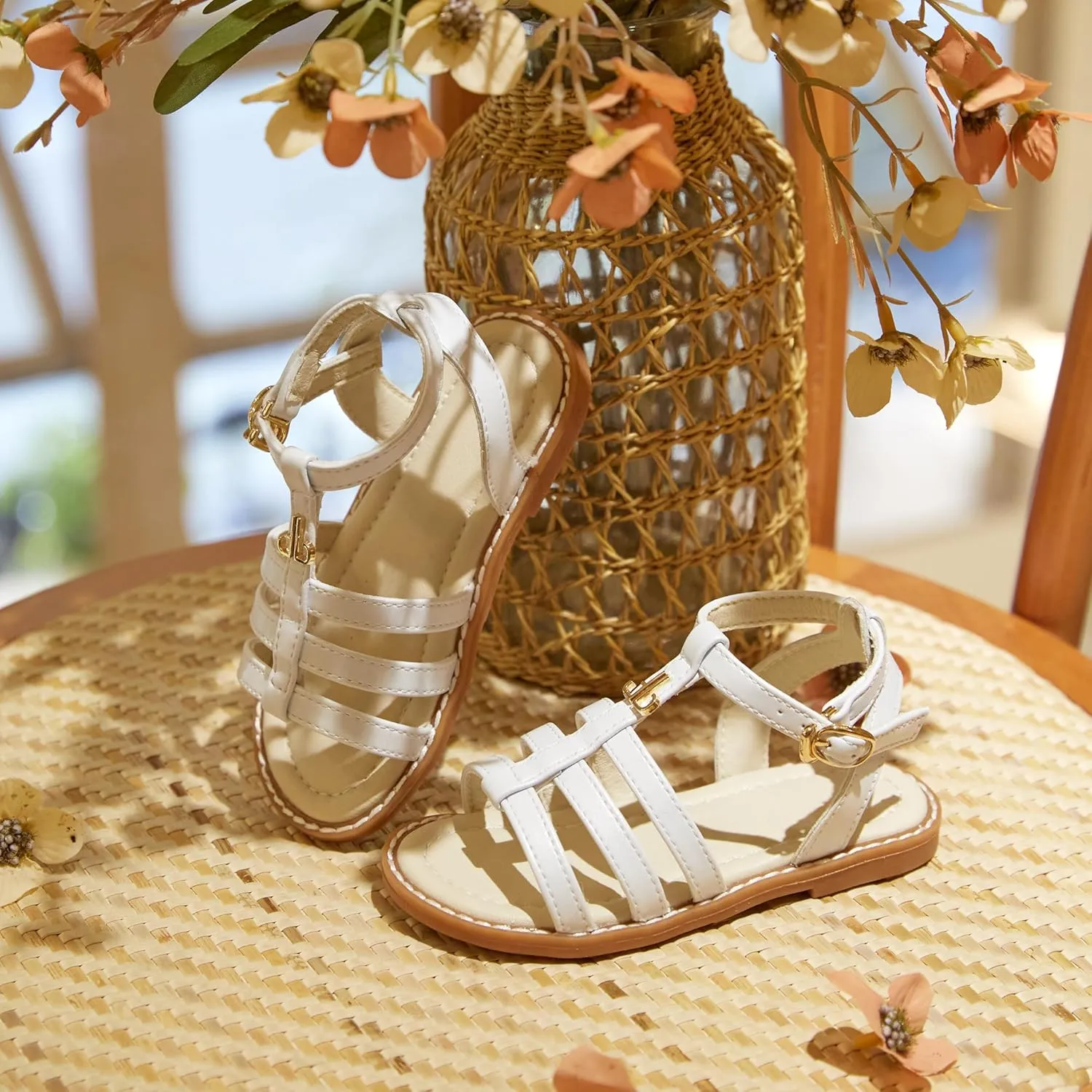 THEE BRON Toddler Girls Breathable Gladiator Sandals - Summer Casual Shoes with Cushioned Sole