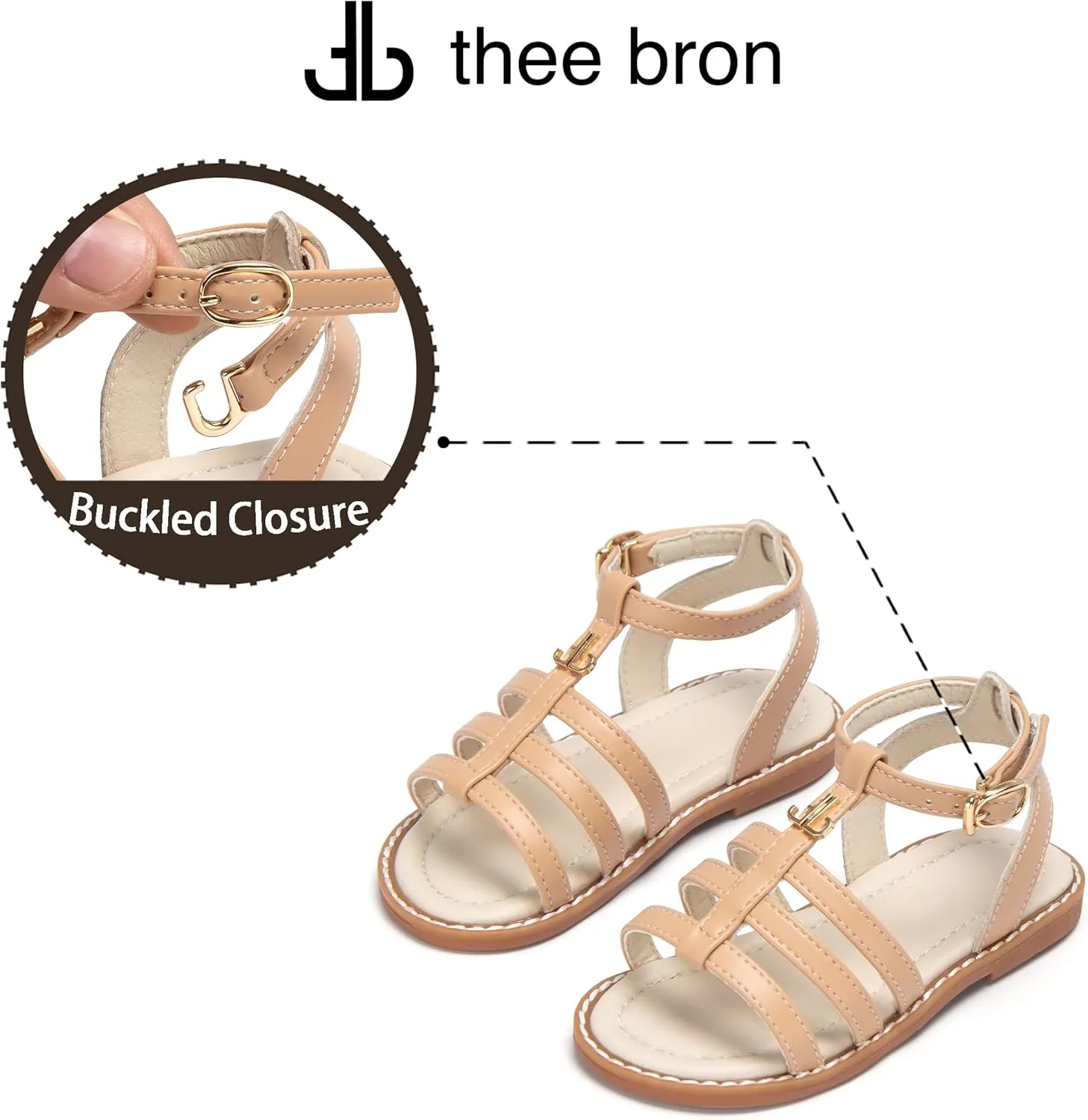 THEE BRON Toddler Girls Breathable Gladiator Sandals - Summer Casual Shoes with Cushioned Sole