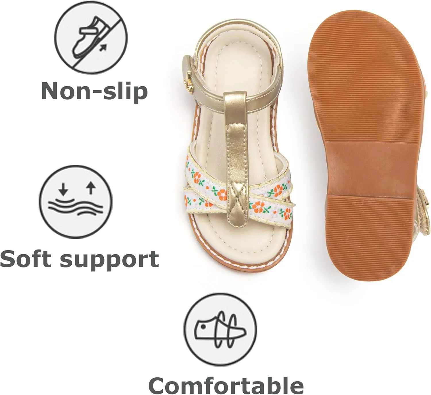THEE BRON Toddler Girls Gladiator Sandals - Cushioned Comfy Shoes for Princess Summer Play