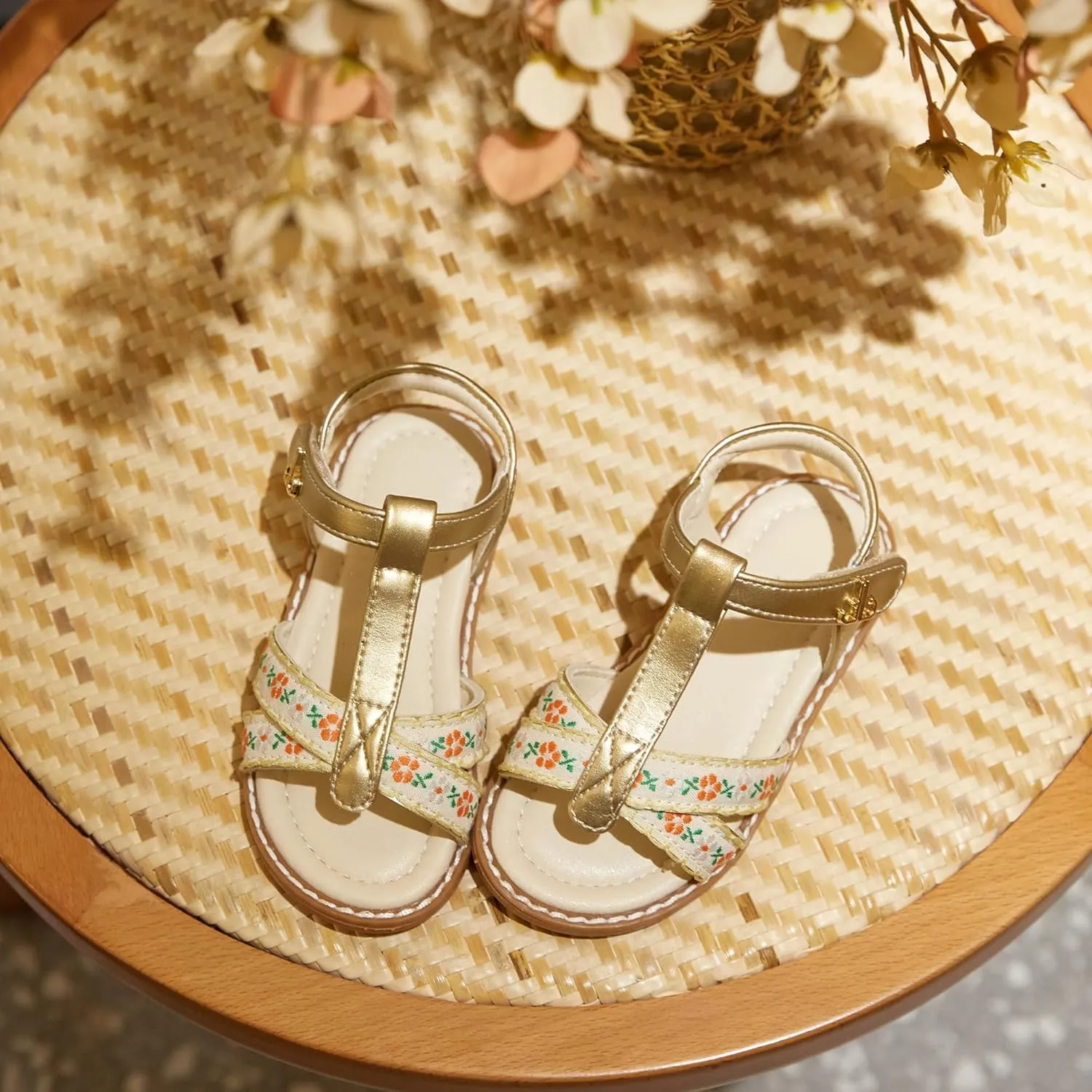 THEE BRON Toddler Girls Gladiator Sandals - Cushioned Comfy Shoes for Princess Summer Play