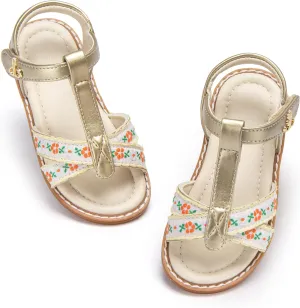 THEE BRON Toddler Girls Gladiator Sandals - Cushioned Comfy Shoes for Princess Summer Play