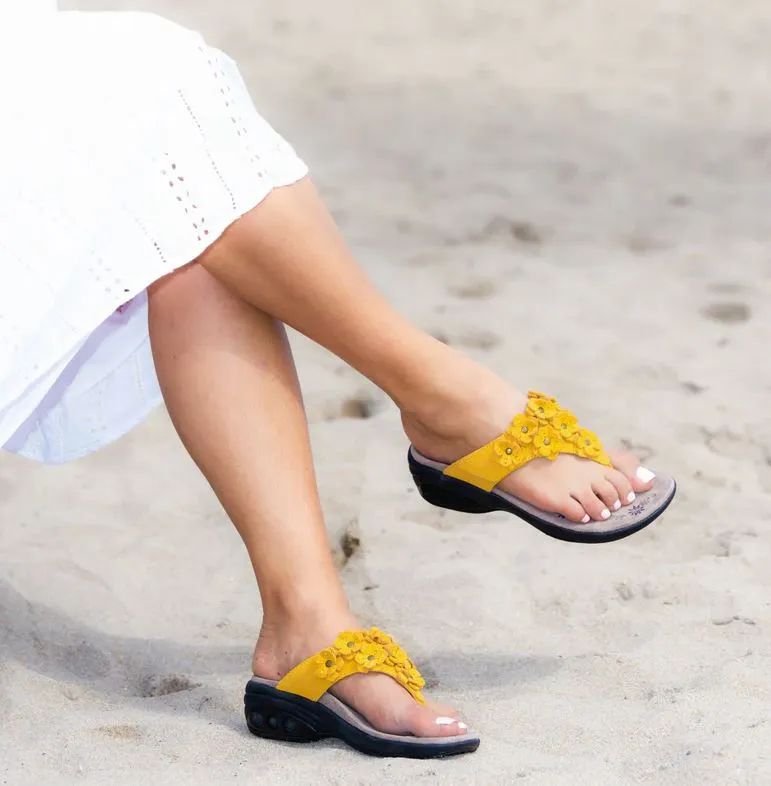 Therafit Yellow Flora Women's Adjustable Leather Sandals H46073F