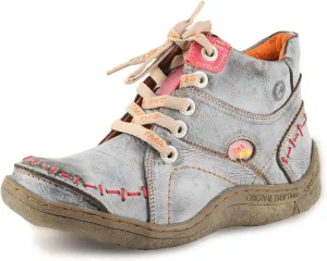 TMA EYES Women Stitching Shoes Leather Lace-up Low Heel Handwork Casual Boots