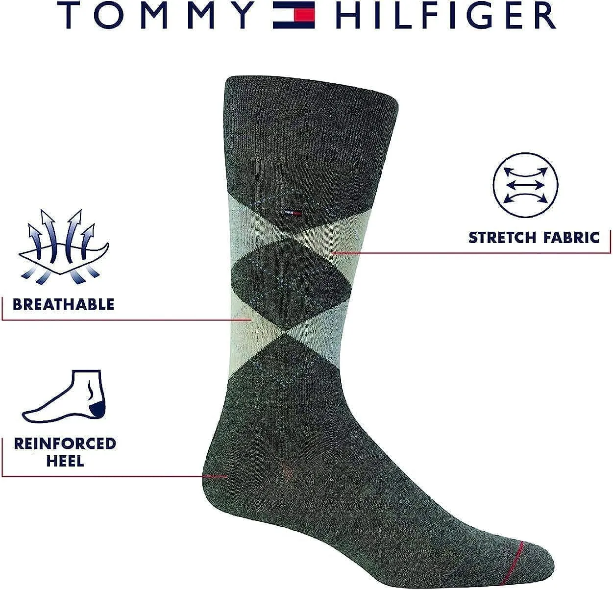 Tommy Hilfiger Men's Cushioned Breathable Stretch Fabric Dress Socks - 8 Pack