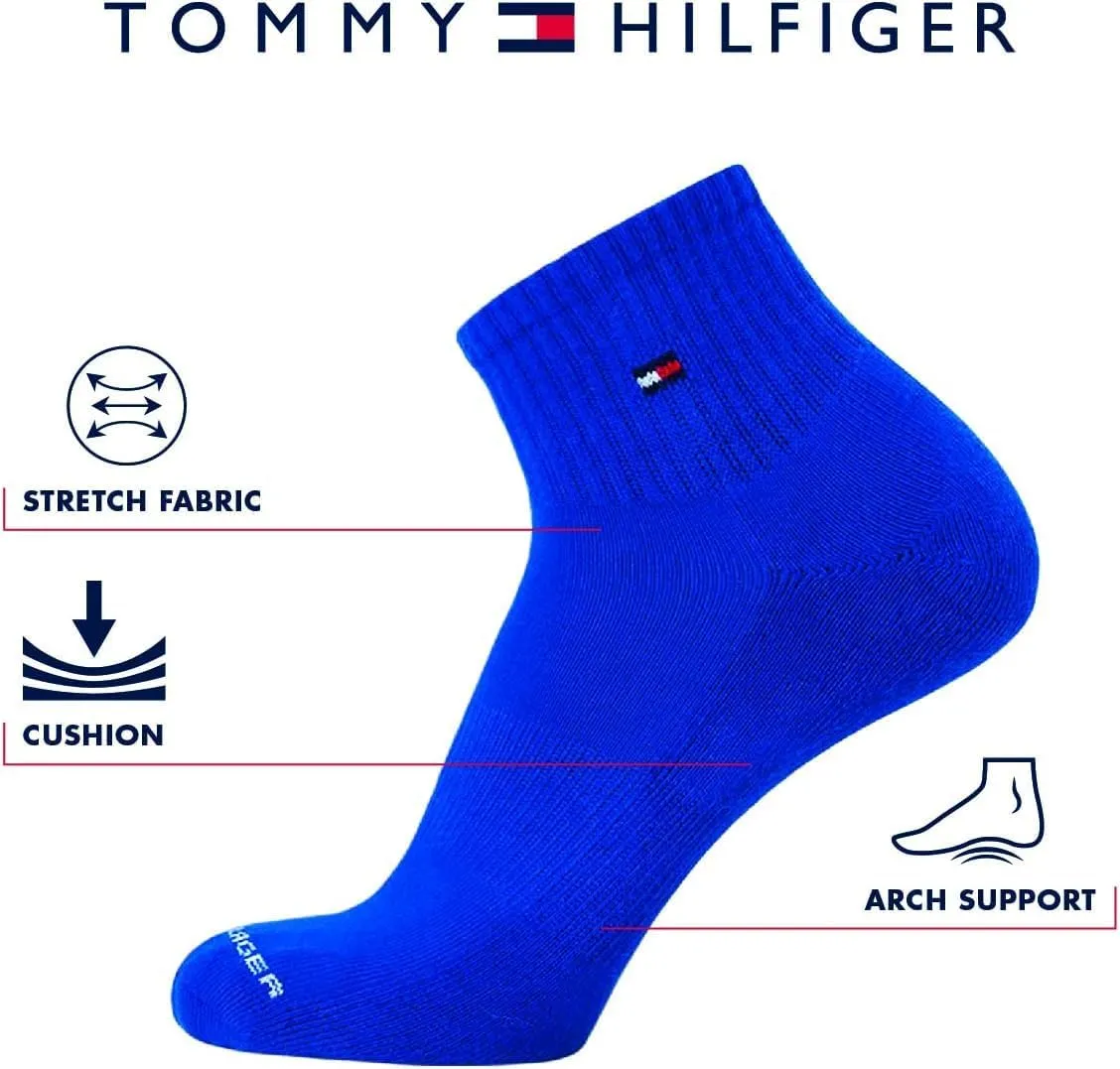Tommy Hilfiger Men's Quarter Socks - 6 Pack Cushioned Athletic Ankle Socks - Breathable Sports for Men