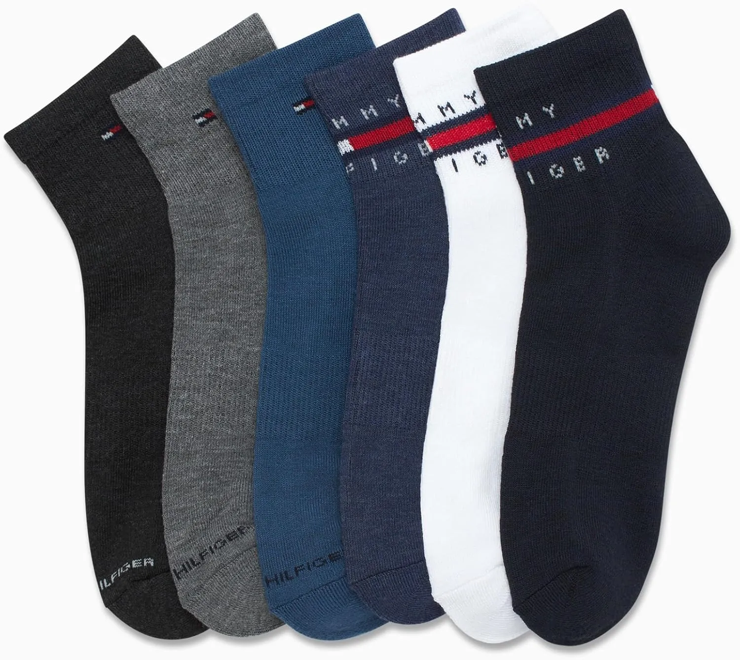 Tommy Hilfiger Men's Quarter Socks - 6 Pack Cushioned Athletic Ankle Socks - Breathable Sports for Men