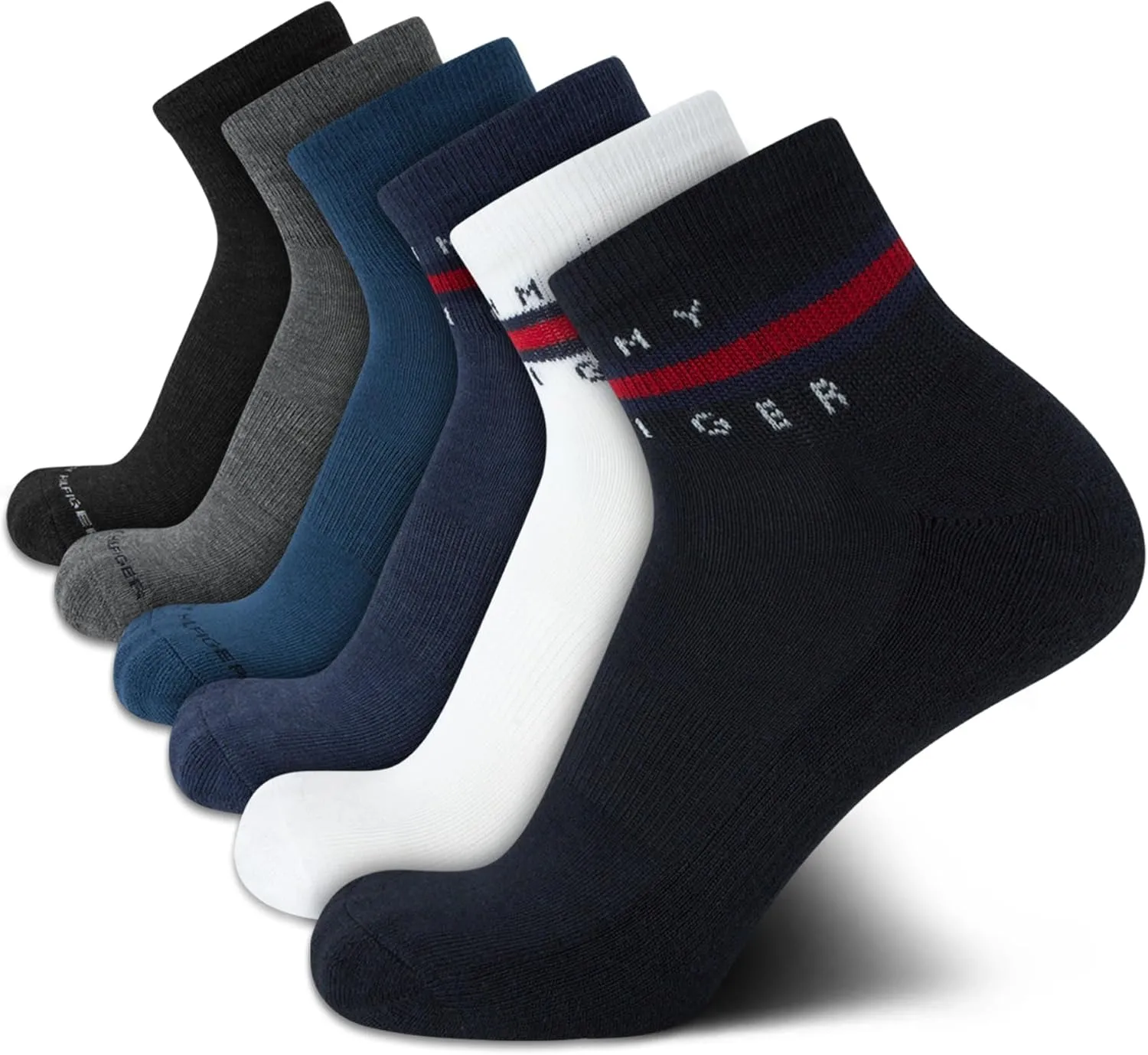 Tommy Hilfiger Men's Quarter Socks - 6 Pack Cushioned Athletic Ankle Socks - Breathable Sports for Men