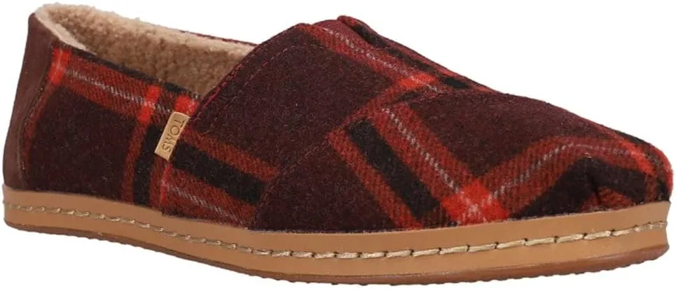 TOMS Womens Alpargata Leather Plaid Slip On Flats Casual - Brown