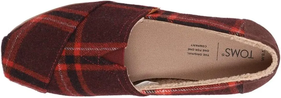 TOMS Womens Alpargata Leather Plaid Slip On Flats Casual - Brown