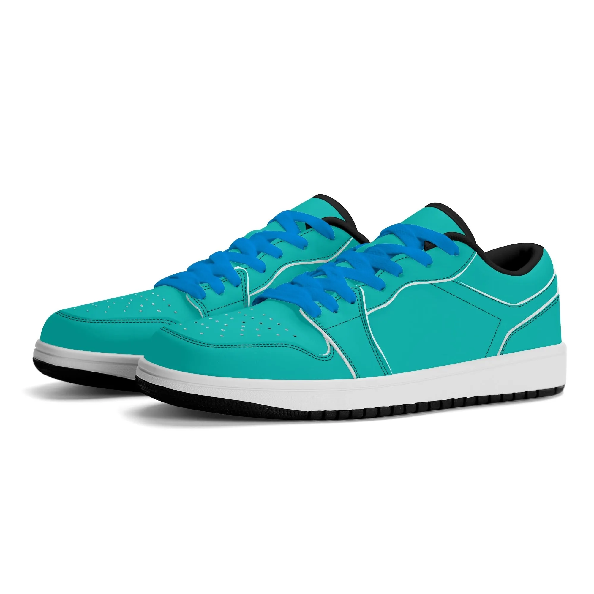 Türkise Low Top Leder Sneaker für Herren