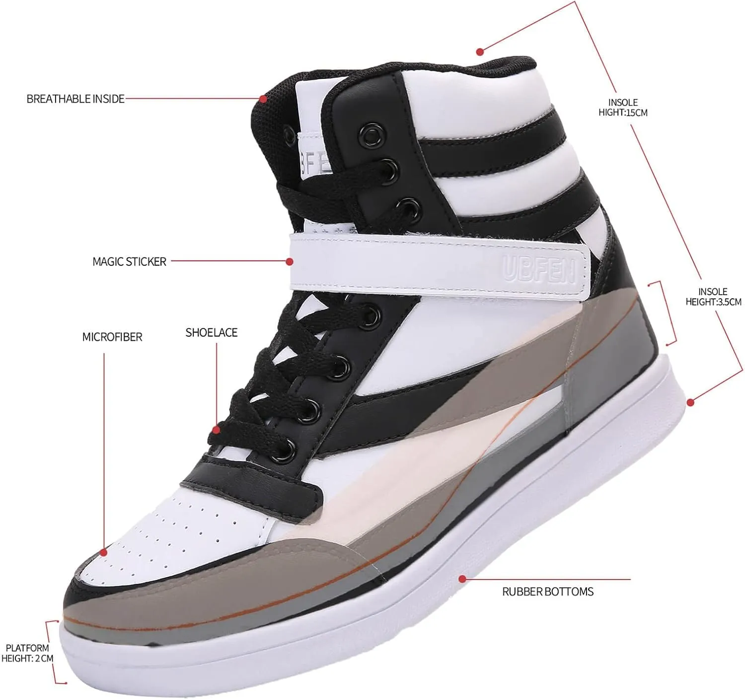 UBFEN Womens High Top Ankle Support Sneakers Vibrant Colour Hidden Wedge Heel Retro 80s Tennis Shoes for Girls Cosplay Removable Insole Backpacking Boots