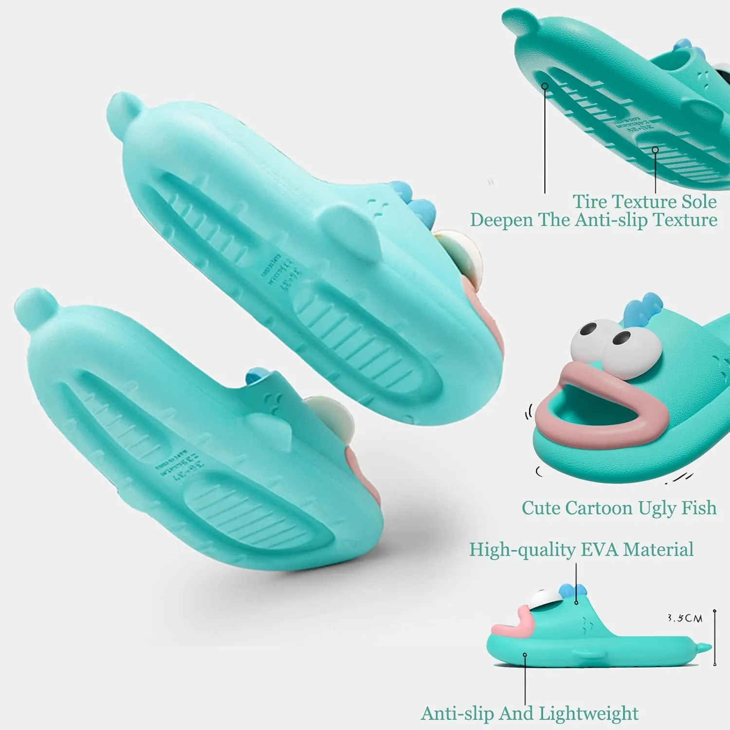 Ugly Fish Slides, Fish Slippers Tongue Kiss Cloud Slides for Women Men, Tongue Kiss Slippers, Summer Non-Slip Open Toe Thick Sole Beach Shower Shoes (Black,12-13 Women/10-11 Men)