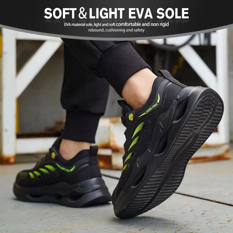 Unisex Adult Steel Toe Industrial & Construction Shoes, Black, Puncture Resistant, Air Cushioned, Steel Toe, Button Closure, Casual, Athletic Shoe