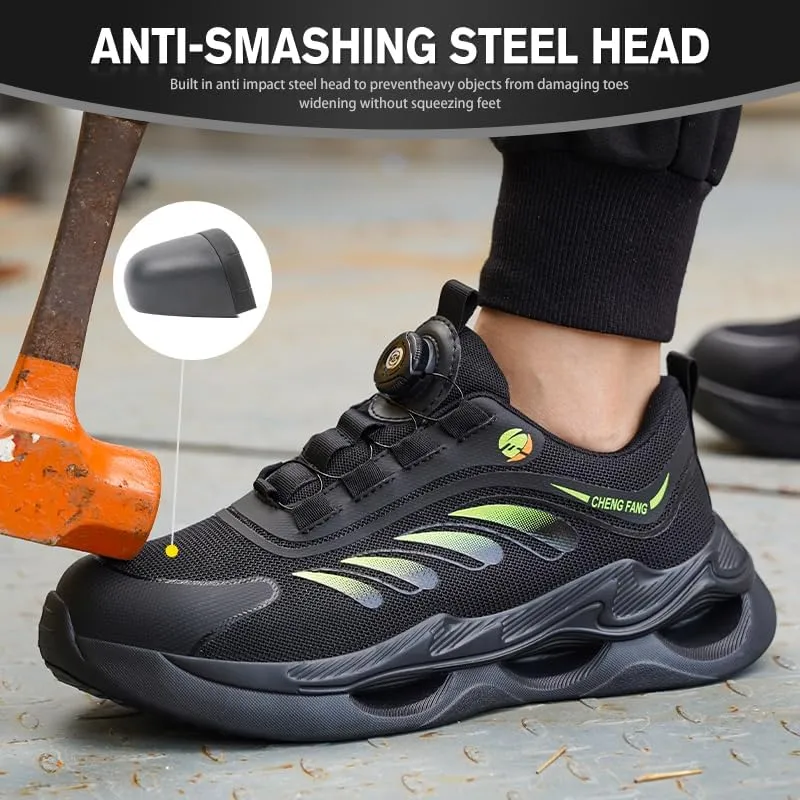 Unisex Adult Steel Toe Industrial & Construction Shoes, Black, Puncture Resistant, Air Cushioned, Steel Toe, Button Closure, Casual, Athletic Shoe