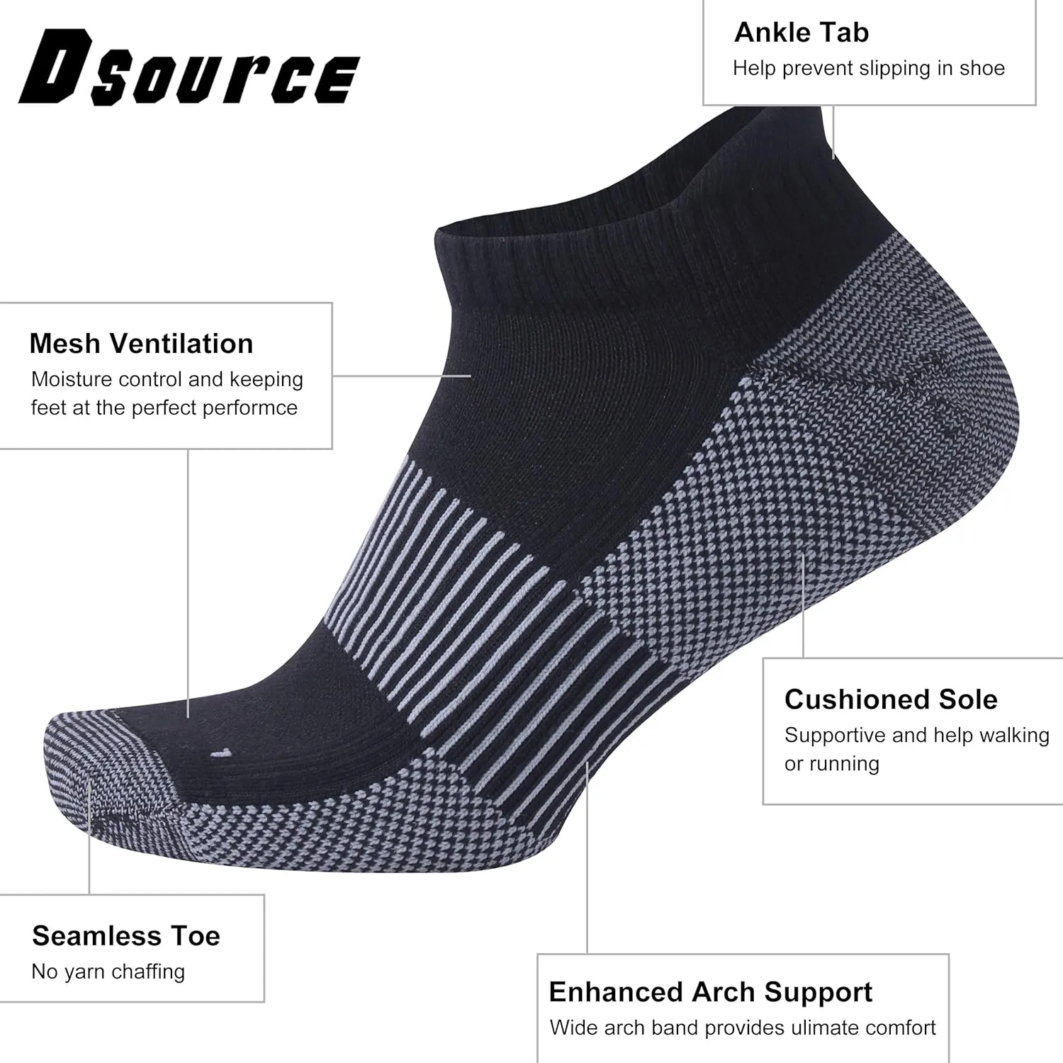 Unisex Copper Socks, Cushioned Sole Arch Support Athletic Ankle Socks Cycling Basketball Running Socks