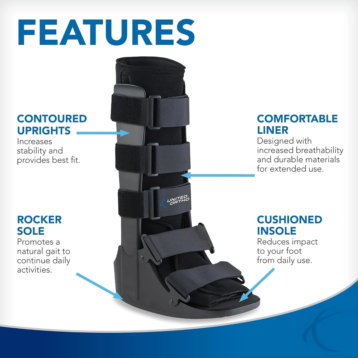 United Ortho USA14007 Cam Walker Fracture Boot, Large, Black