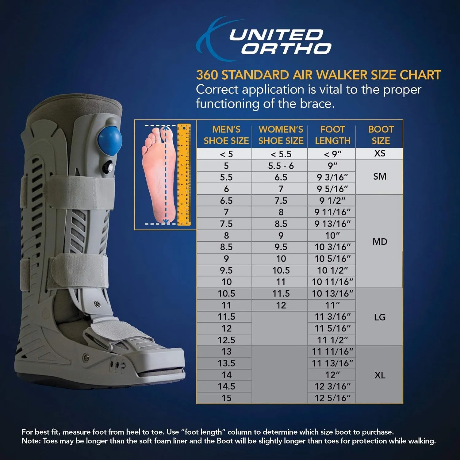 United Ortho USA16101 360 Air Walker Standard Fracture Boot, X Small, Grey