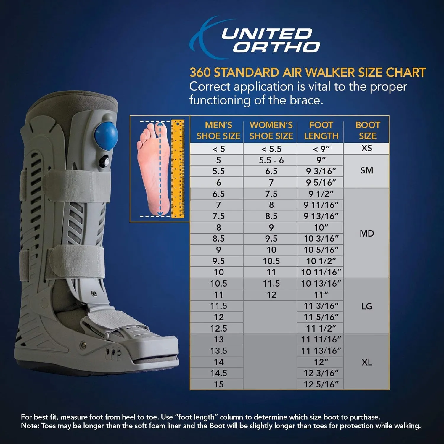 United Ortho USA16103 360 Air Walker Standard Fracture Boot, Small, Grey