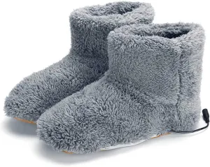 USB Electric Heating Slippers,Heating Slippers, Electric Heated Foot Winter Warmer High Boot Slippers Shoes, Winter Shoes,for Women Men,Grey Size (35-39)