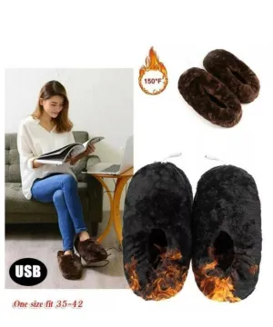 USB Heated Slip on Slippers - Black
