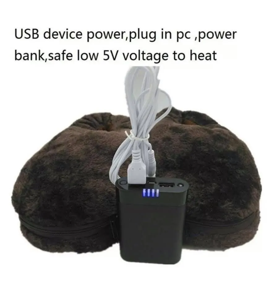 USB Heated Slip on Slippers - Coffee Brown