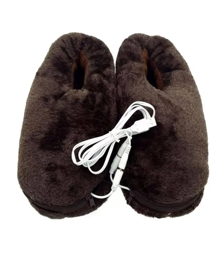 USB Heated Slip on Slippers - Coffee Brown