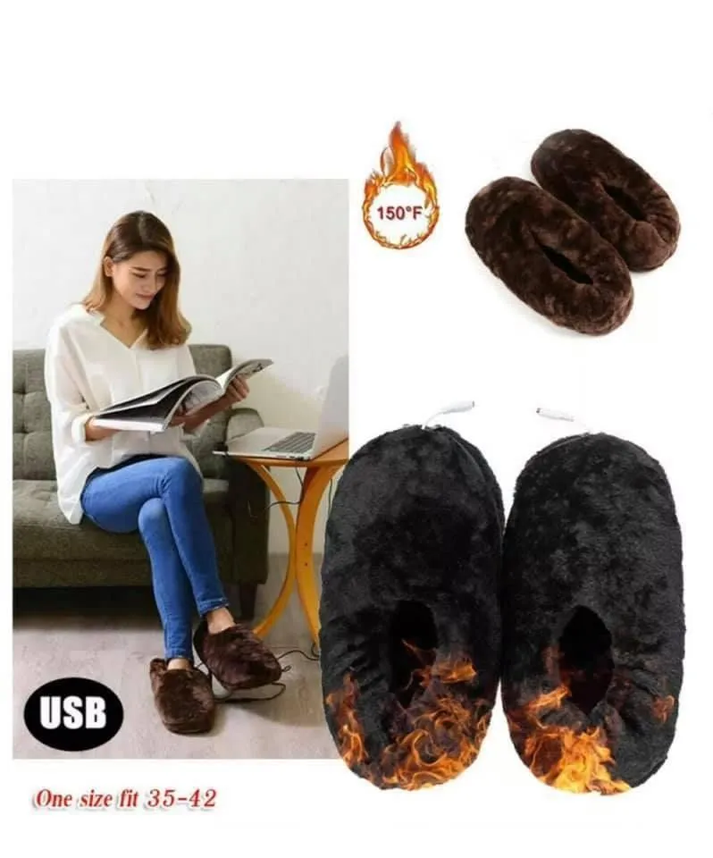 USB Heated Slip on Slippers - Coffee Brown
