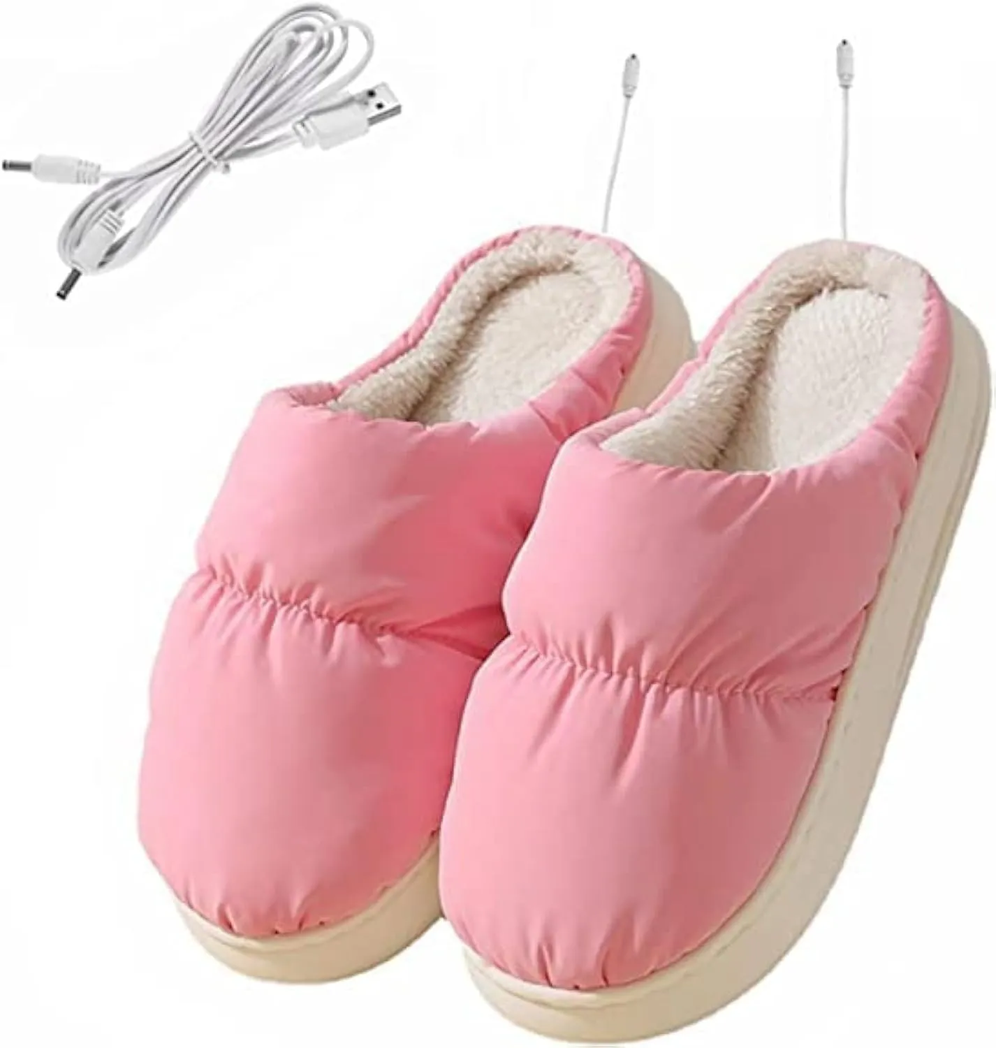 USB Heated Slippers Heated Plush Feet Warmer Shoes Rechargeable Electric Heating Shoes Winter Cold Weather Foot Cushion Heater Warm Plush Slipper Women Men Foot Warmer Insole Heating