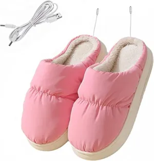 USB Heated Slippers Heated Plush Feet Warmer Shoes Rechargeable Electric Heating Shoes Winter Cold Weather Foot Cushion Heater Warm Plush Slipper Women Men Foot Warmer Insole Heating