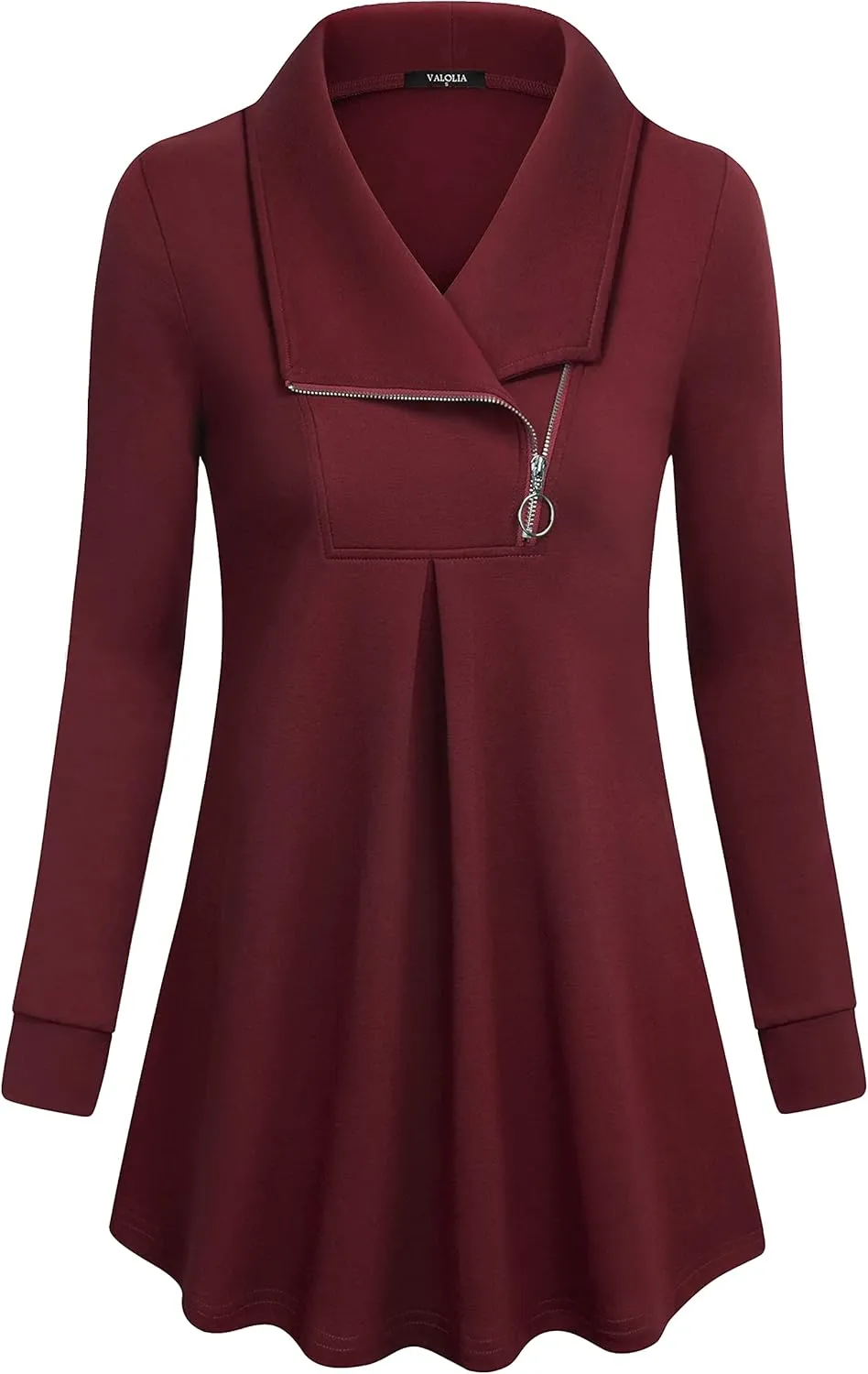 VALOLIA Women's Casual Swing Sweatshirt Long Sleeve Zipper Lapel Fashion Pullover Tunic