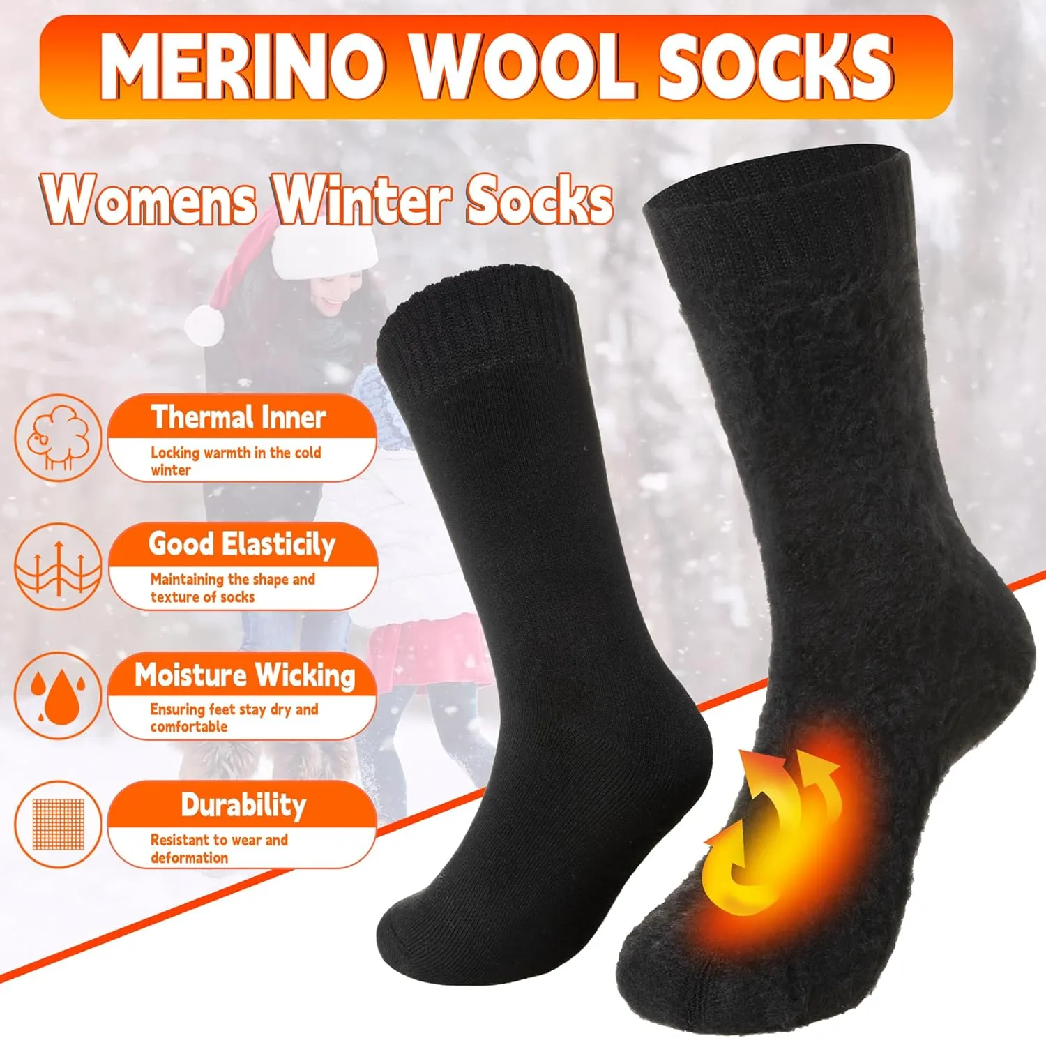 Velice Winter Warm Thermal Socks for Women Extra Thick Insulated Heated Crew Boot Socks for Cold Weather 5 Pairs