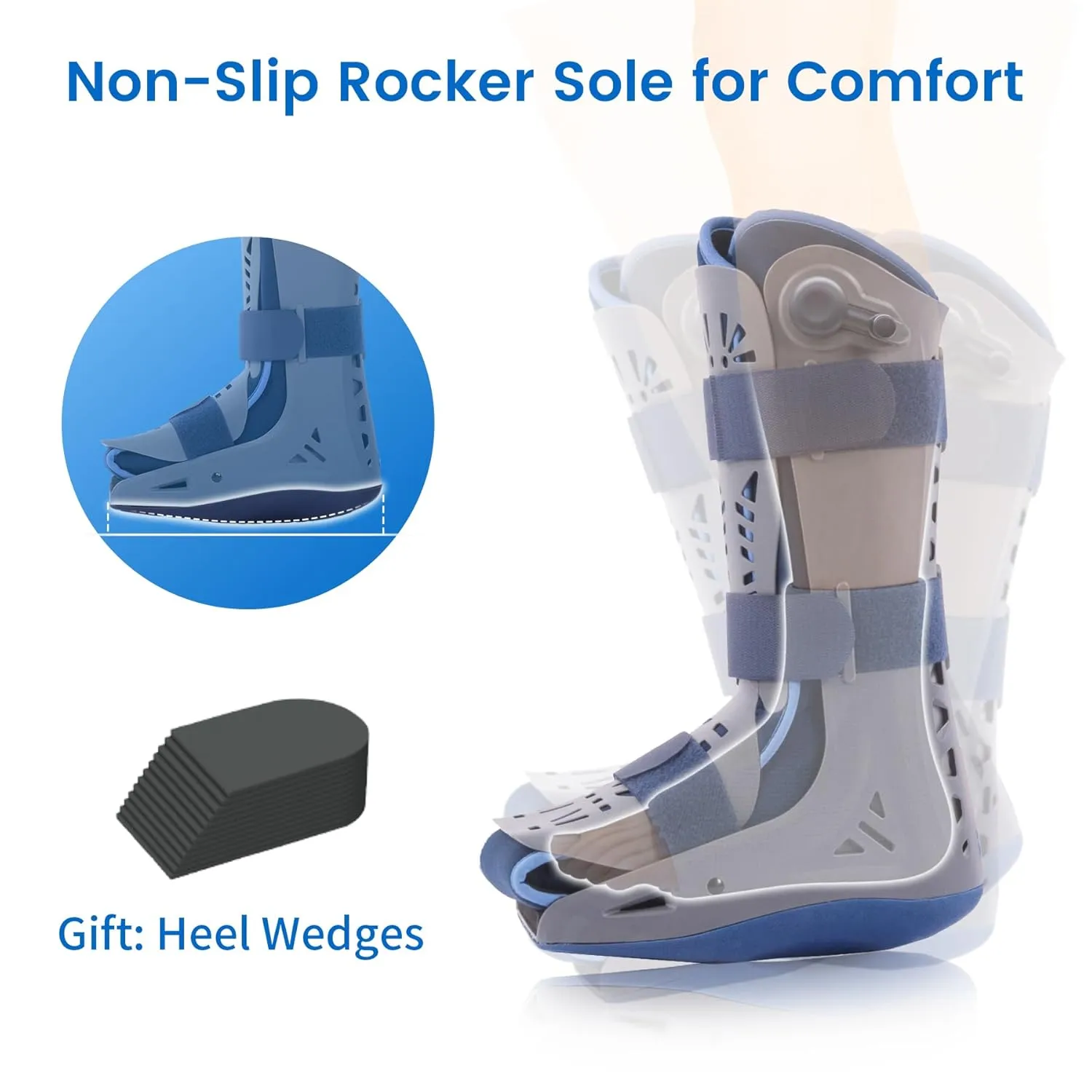 Velpeau Walking Boot for Broken Foot, Dual Independent Inflatable Airbags and Anti-slip Sole Design, Air Cam Walker Fracture Boot for Women and Men, Fits Left and Right Foot (Unisex, Tall Version, L)