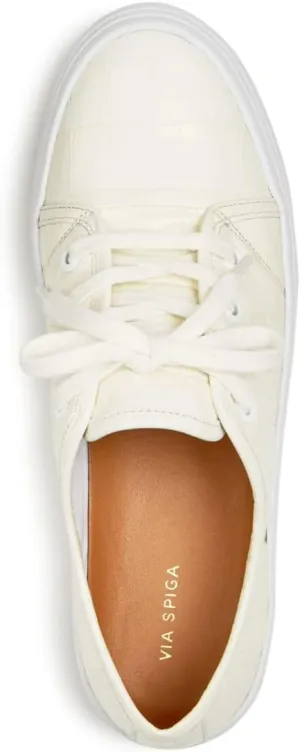 VIA SPIGA Womens Milk Ivory Croc Embossed Cushioned Logo Viola Round Toe Platform Lace-Up Leather Athletic Sneakers Shoes 8 M