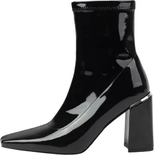vivianly Womens Square Toe Ankle Booties Chunky Heel Boots Side Zipper Patent Leather Mid-Calf Boots