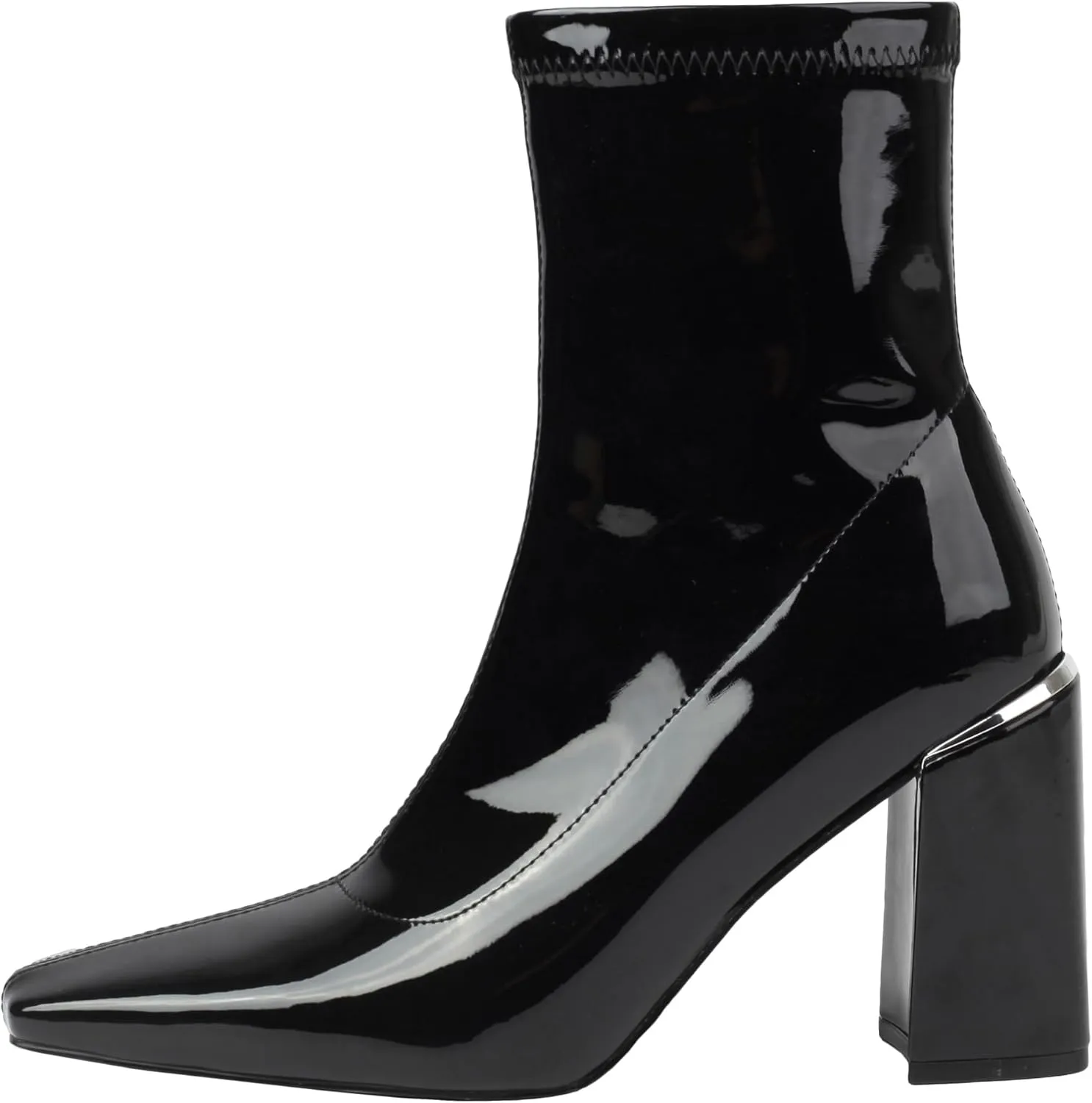 vivianly Womens Square Toe Ankle Booties Chunky Heel Boots Side Zipper Patent Leather Mid-Calf Boots