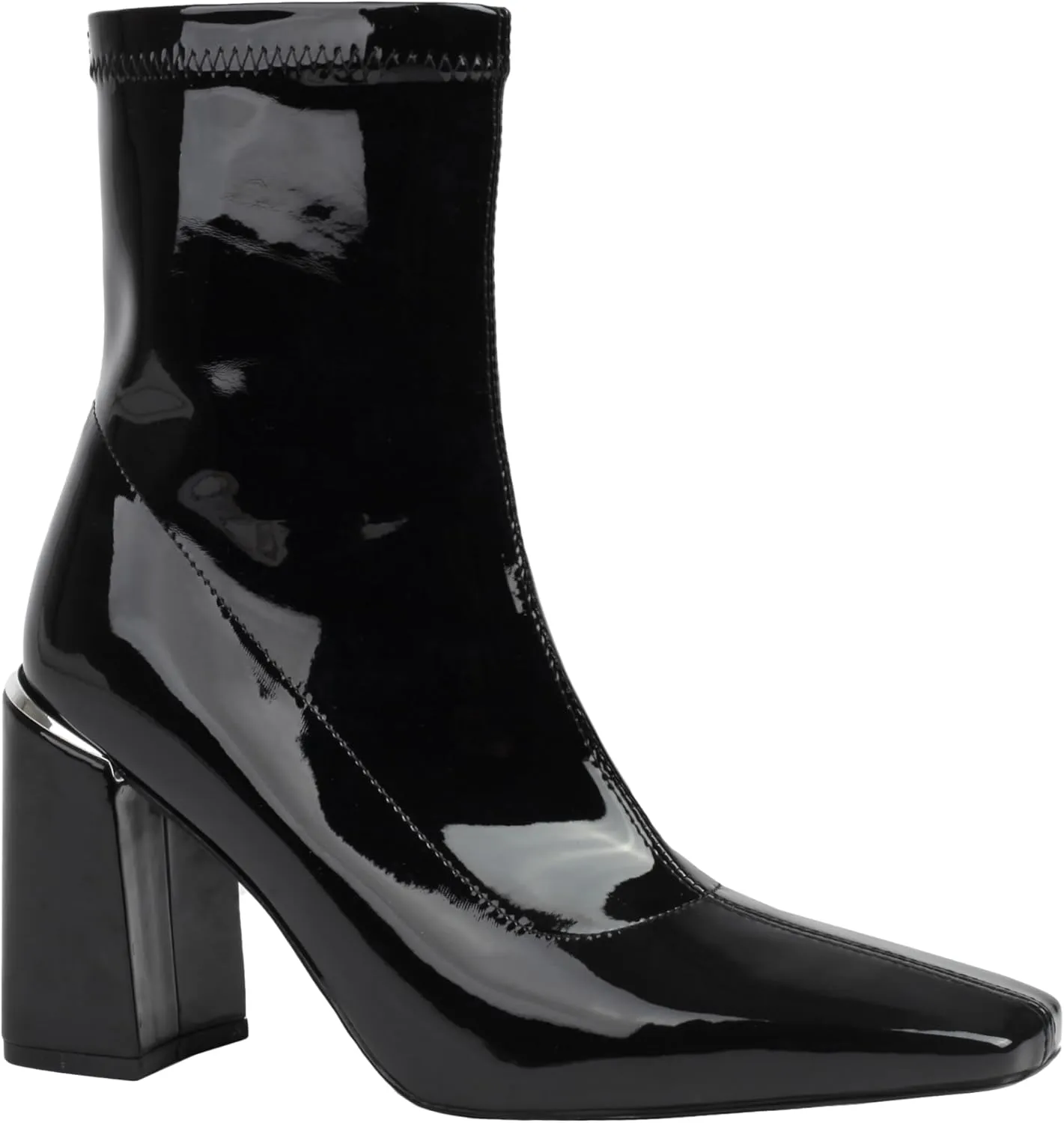 vivianly Womens Square Toe Ankle Booties Chunky Heel Boots Side Zipper Patent Leather Mid-Calf Boots