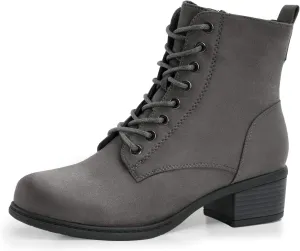 VJH confort Women's Fashion Ankle Boots Low Heels Chunky Lace-up Combat Bootie with Side Zipper