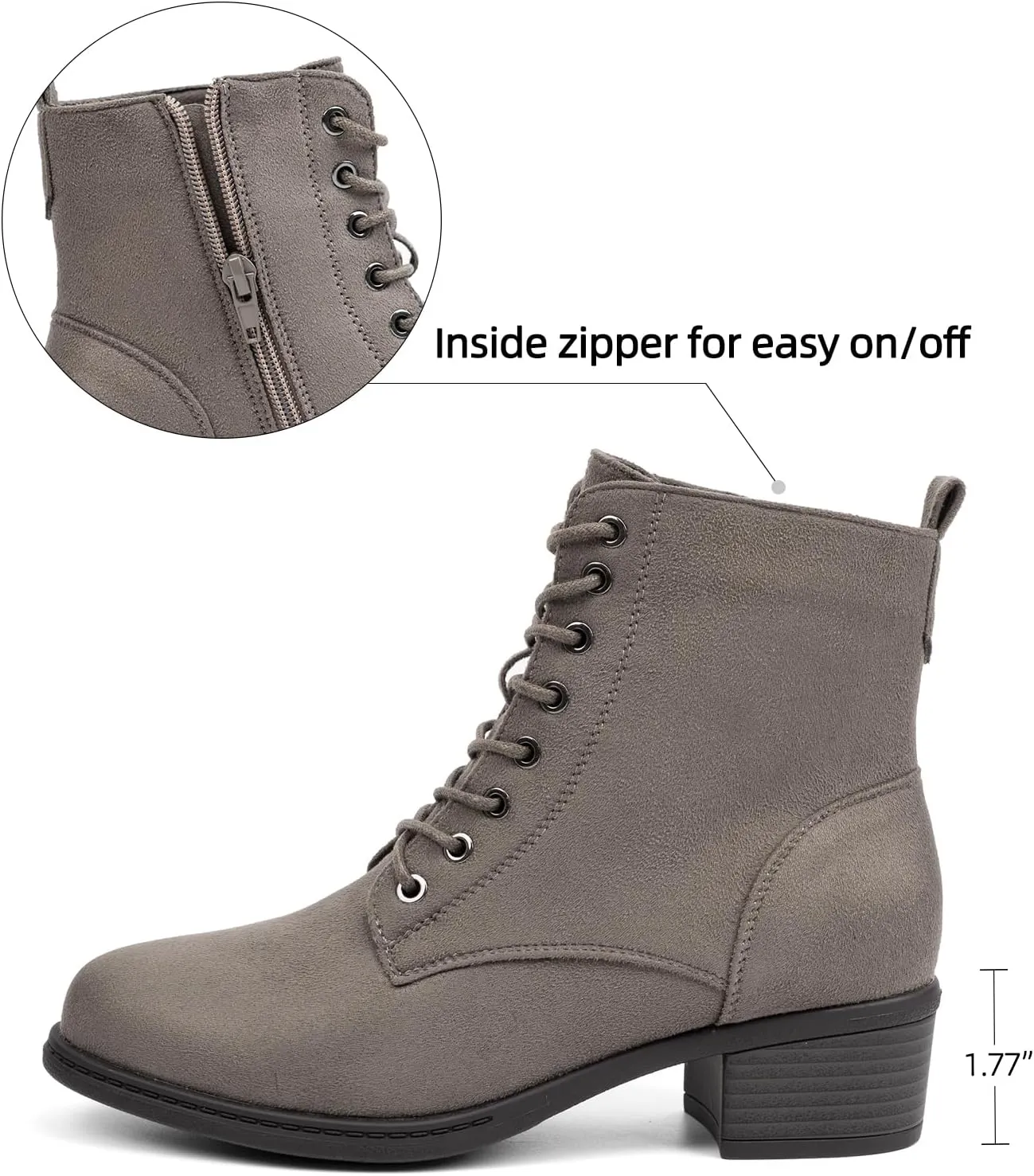 VJH confort Women's Fashion Ankle Boots Low Heels Chunky Lace-up Combat Bootie with Side Zipper