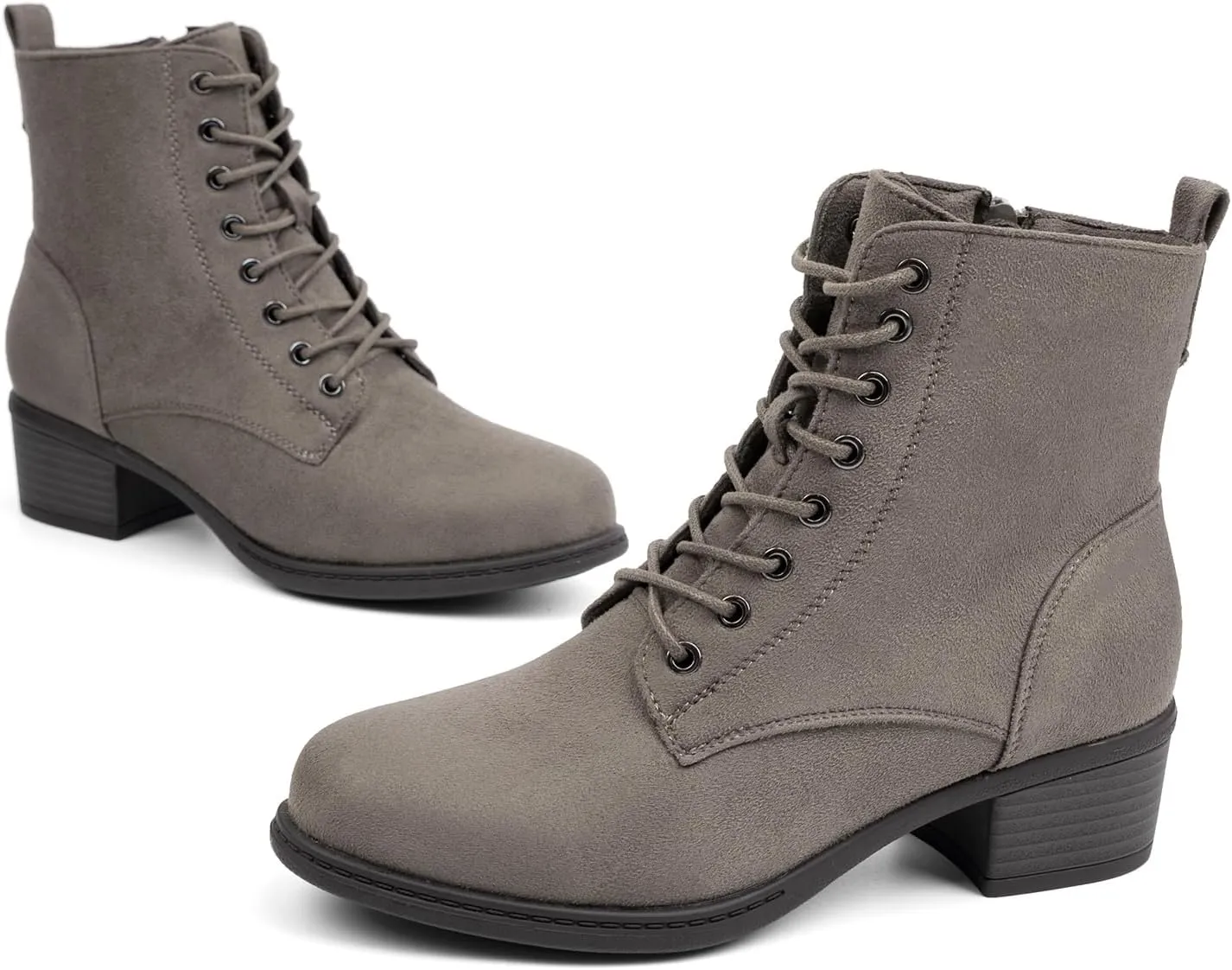 VJH confort Women's Fashion Ankle Boots Low Heels Chunky Lace-up Combat Bootie with Side Zipper
